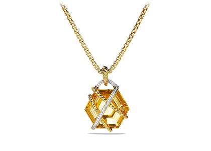 Gold Plated CZ Studded Champagne Hexagon Cut Pendant